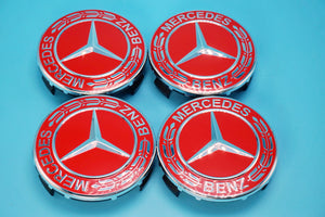 MERCEDES BENZ 75MM RED ON CHROME CAPS